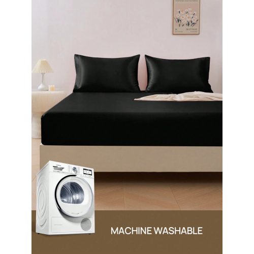 Light Pink Silky Satin Fitted Sheet - Deep Pocket 15-17"