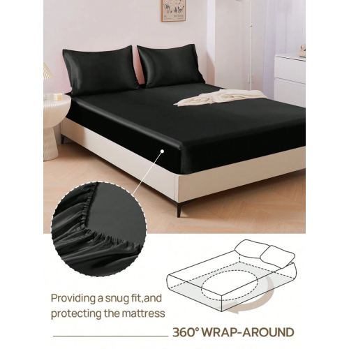 Light Pink Silky Satin Fitted Sheet - Deep Pocket 15-17"