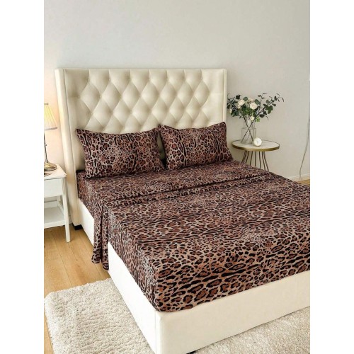 Leopard Print Bedding Set - 4-Piece Polyester Sheets & Pillowcases