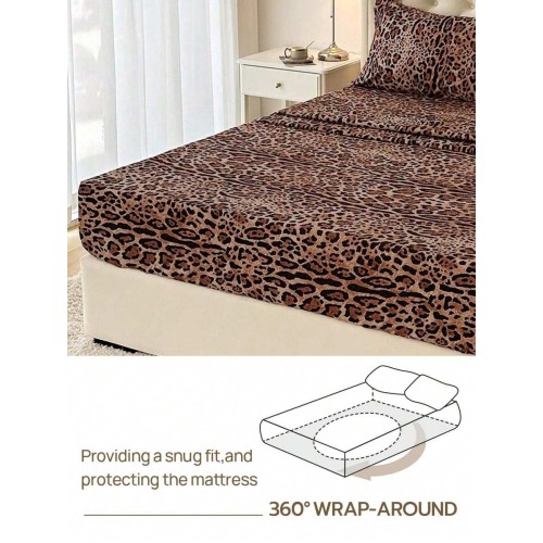 Leopard Print Bedding Set - 4-Piece Polyester Sheets & Pillowcases
