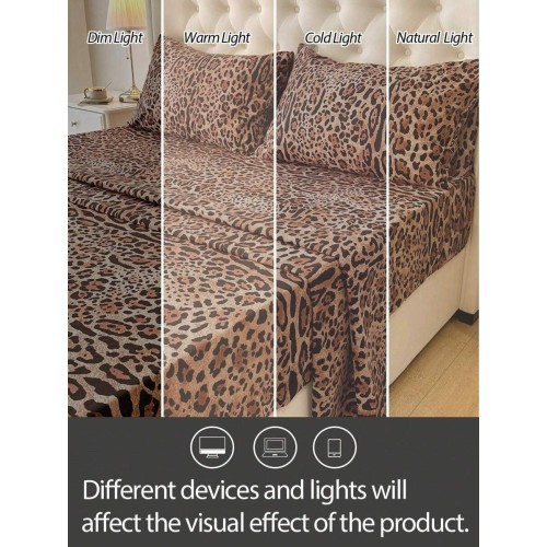 Leopard Print Bedding Set - 4-Piece Polyester Sheets & Pillowcases