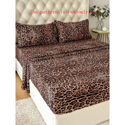 Leopard Print Bedding Set - 4-Piece Polyester Sheets & Pillowcases
