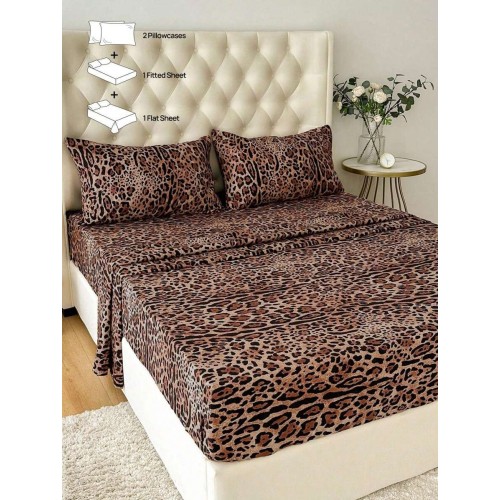 Leopard Print Bedding Set - 4-Piece Polyester Sheets & Pillowcases