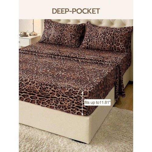 Leopard Print Bedding Set - 4-Piece Polyester Sheets & Pillowcases