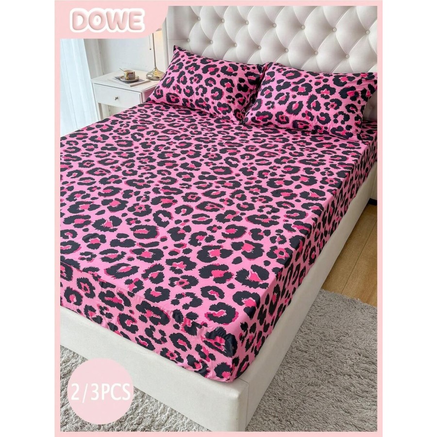 Pink Leopard Print Bedding Set - 2 or 3 Piece with Fitted Sheet