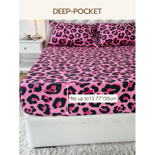 Pink Leopard Print Bedding Set - 2 or 3 Piece with Fitted Sheet