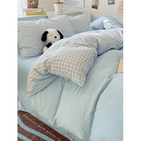 Sky Blue Plaid Duvet Cover Set - Twin, Queen, King | 3pc Bedding