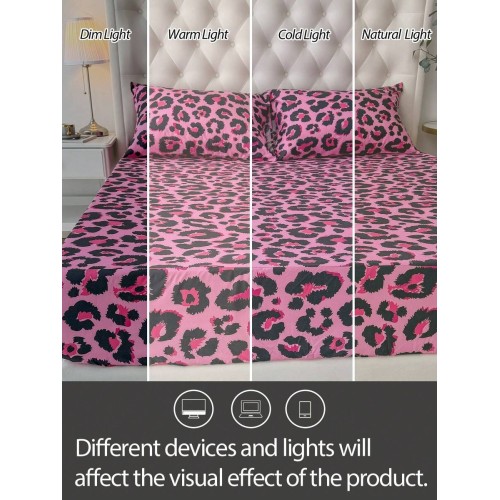 Pink Leopard Print Bedding Set - 2 or 3 Piece with Fitted Sheet