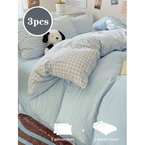 Sky Blue Plaid Duvet Cover Set - Twin, Queen, King | 3pc Bedding