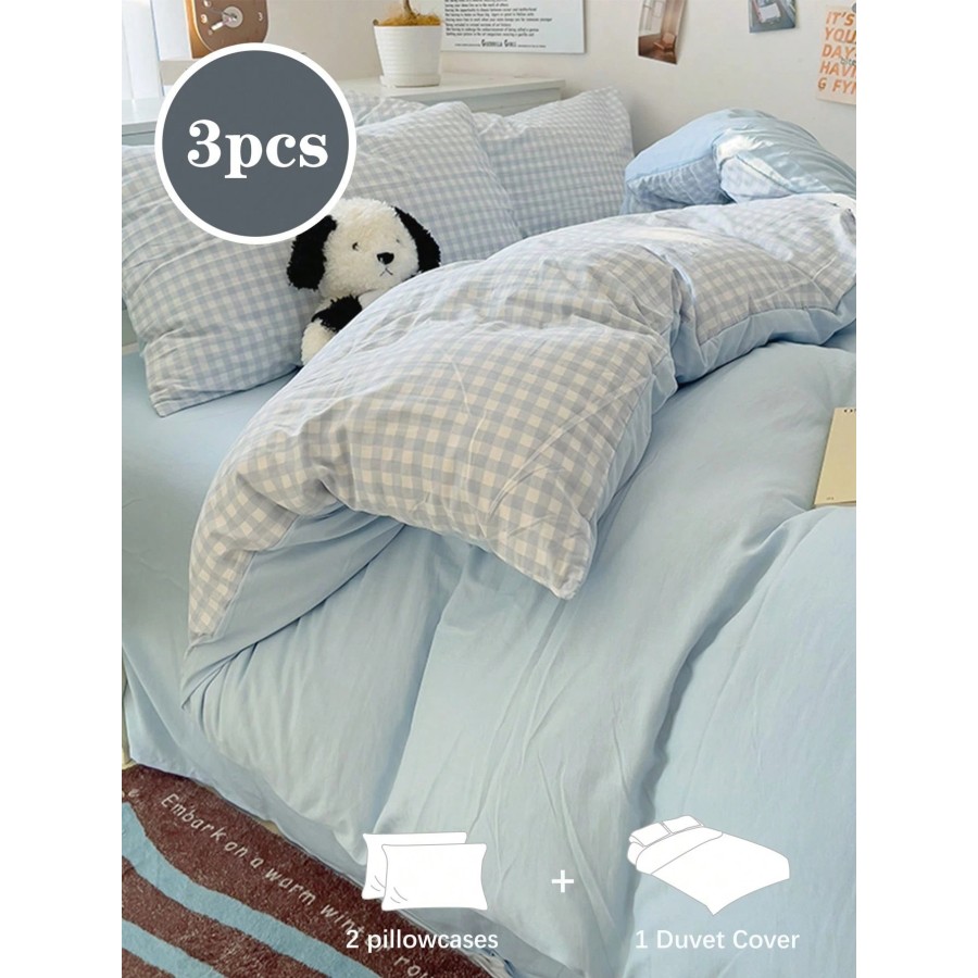 Sky Blue Plaid Duvet Cover Set - Twin, Queen, King | 3pc Bedding