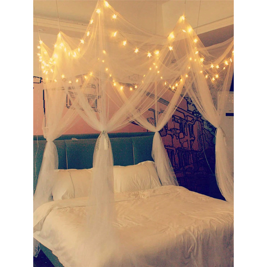 White 4-Door Mosquito Net for Double Bed - Summer Home Canopy