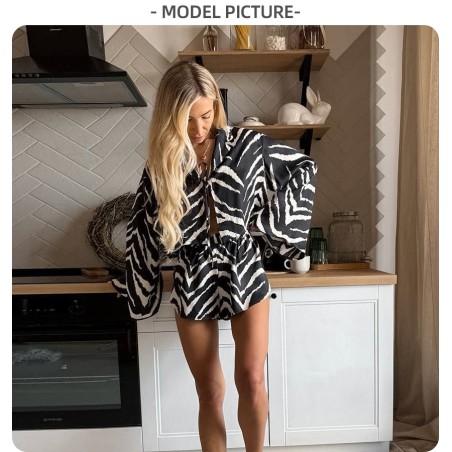 Zebra Print Soft Polyester Long Sleeve Pajama Set - All-Season Versatile Loungewear for Home, Outdoor, Hotel & Bathhouse