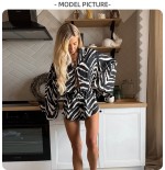 Zebra Print Soft Polyester Long Sleeve Pajama Set - All-Season Versatile Loungewear for Home, Outdoor, Hotel & Bathhouse