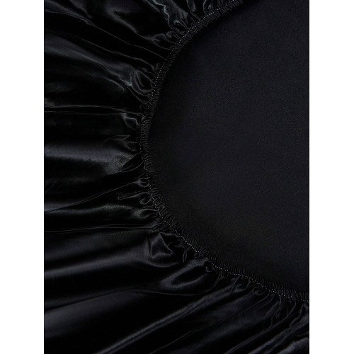 Black Satin Bed Sheet Set - Silky Soft, Deep Pocket 11.8"