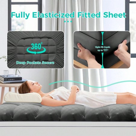 JustLet 600GSM Cooling Mattress Topper - Quilted Pad with Deep Pocket