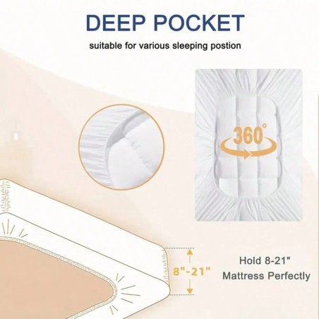 JustLet 600GSM Cooling Mattress Topper - Quilted Pad with Deep Pocket