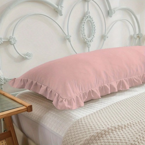 Solid Color Ruffle Edge Body Pillow Cover 20x54 Inch - Breathable