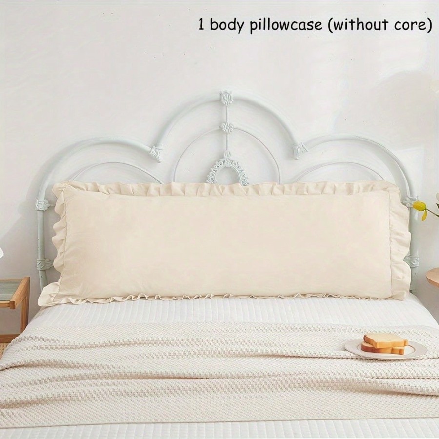 Solid Color Ruffle Edge Body Pillow Cover 20x54 Inch - Breathable