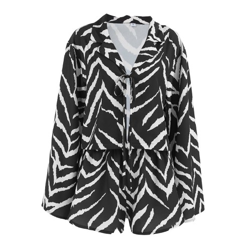 Zebra Print Soft Polyester Long Sleeve Pajama Set - All-Season Versatile Loungewear for Home, Outdoor, Hotel & Bathhouse