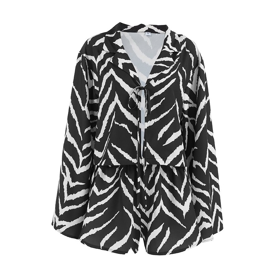 Zebra Print Soft Polyester Long Sleeve Pajama Set - All-Season Versatile Loungewear for Home, Outdoor, Hotel & Bathhouse