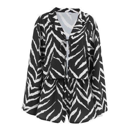 Zebra Print Soft Polyester Long Sleeve Pajama Set - All-Season Versatile Loungewear for Home, Outdoor, Hotel & Bathhouse