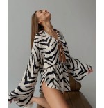 Zebra Print Soft Polyester Long Sleeve Pajama Set - All-Season Versatile Loungewear for Home, Outdoor, Hotel & Bathhouse