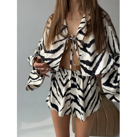 Zebra Print Soft Polyester Long Sleeve Pajama Set - All-Season Versatile Loungewear for Home, Outdoor, Hotel & Bathhouse