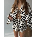 Zebra Print Soft Polyester Long Sleeve Pajama Set - All-Season Versatile Loungewear for Home, Outdoor, Hotel & Bathhouse