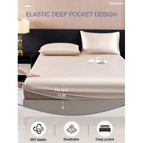 Silky Satin Bedding Set - 2/3pc Khaki Sheets & Pillowcases