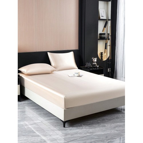 Silky Satin Bedding Set - 2/3pc Khaki Sheets & Pillowcases