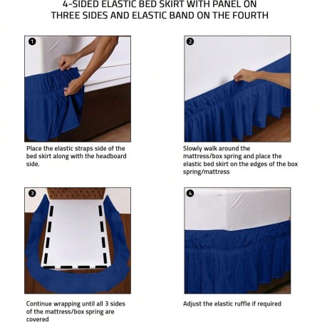 VOLTITO Elastic Bed Ruffle Skirt - 15" Drop Microfiber Adjustable