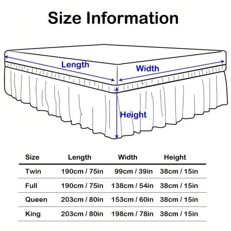 VOLTITO Elastic Bed Ruffle Skirt - 15" Drop Microfiber Adjustable