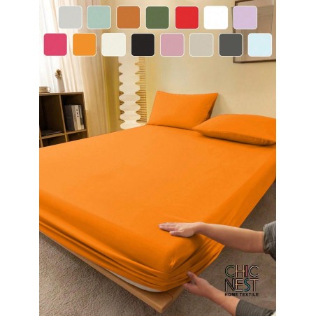 Orange Fitted Sheet & Mattress Protector - Deep Pocket for All Beds