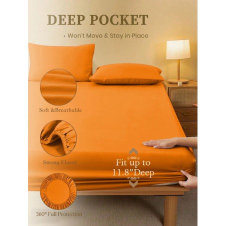 Orange Fitted Sheet & Mattress Protector - Deep Pocket for All Beds