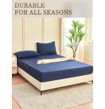 Navy Blue Fitted Sheet & Mattress Protector - Soft, Breathable, Deep Pocket (11.8") for Twin, Full, Queen, King Beds