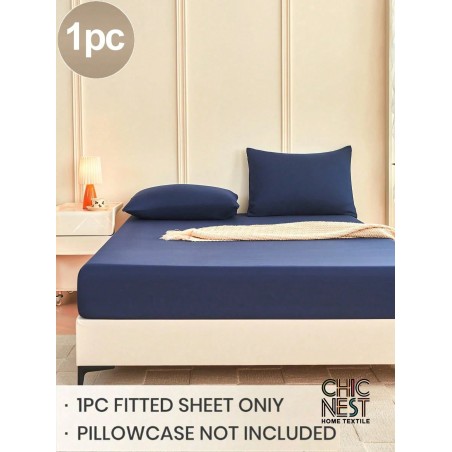 Navy Blue Fitted Sheet & Mattress Protector - Soft, Breathable, Deep Pocket (11.8") for Twin, Full, Queen, King Beds