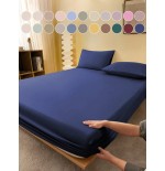 Navy Blue Fitted Sheet & Mattress Protector - Soft, Breathable, Deep Pocket (11.8") for Twin, Full, Queen, King Beds