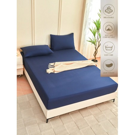 Navy Blue Fitted Sheet & Mattress Protector - Soft, Breathable, Deep Pocket (11.8") for Twin, Full, Queen, King Beds