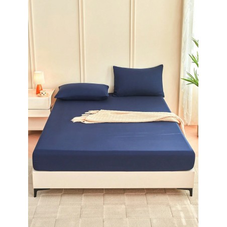 Navy Blue Fitted Sheet & Mattress Protector - Soft, Breathable, Deep Pocket (11.8") for Twin, Full, Queen, King Beds