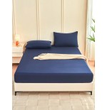 Navy Blue Fitted Sheet & Mattress Protector - Soft, Breathable, Deep Pocket (11.8") for Twin, Full, Queen, King Beds
