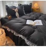 MOOWOO Pink Ruffle Lace Duvet Cover Set - 2 Piece Twin Bedding