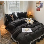 MOOWOO Pink Ruffle Lace Duvet Cover Set - 2 Piece Twin Bedding