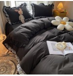 MOOWOO Pink Ruffle Lace Duvet Cover Set - 2 Piece Twin Bedding