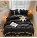 MOOWOO Pink Ruffle Lace Duvet Cover Set - 2 Piece Twin Bedding