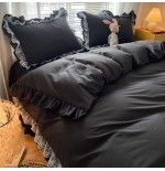 MOOWOO Pink Ruffle Lace Duvet Cover Set - 2 Piece Twin Bedding