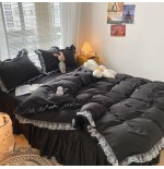 MOOWOO Pink Ruffle Lace Duvet Cover Set - 2 Piece Twin Bedding