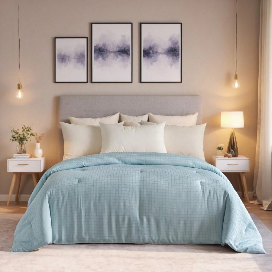 Jacquard Plaid Quilted Polyester Comforter Insert - All-Season Bedding