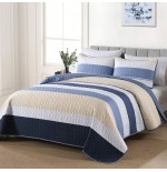 Blue Striped Quilt Set - Lightweight Microfiber Bedding