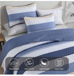 Blue Striped Quilt Set - Lightweight Microfiber Bedding