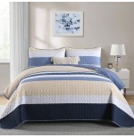 Blue Striped Quilt Set - Lightweight Microfiber Bedding